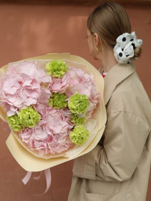 Букет с розовыми гортензиями "Мятный бриз" Фото 3